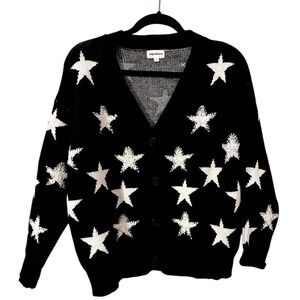 Super Down Karol Star Cardigan in Black and‎ White Boucle Knit Size Small
